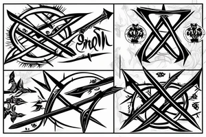 3 crossing swords with a crown of thorns around where the swords meet tattoo idea