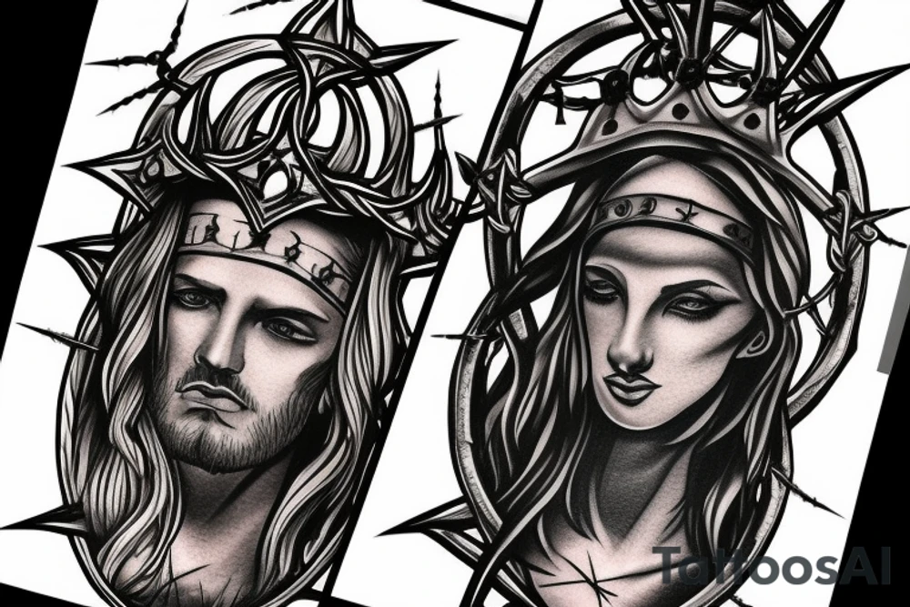3 crossing swords with a crown of thorns around where the swords meet tattoo idea