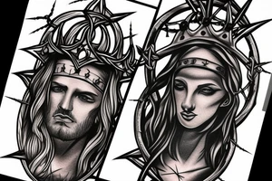 3 crossing swords with a crown of thorns around where the swords meet tattoo idea