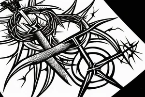 3 swords with a crown of thorns around where the swords meet tattoo idea