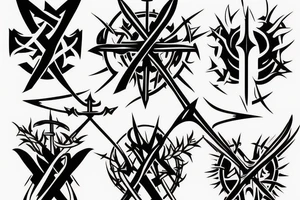 3 swords with a crown of thorns around where the swords meet tattoo idea