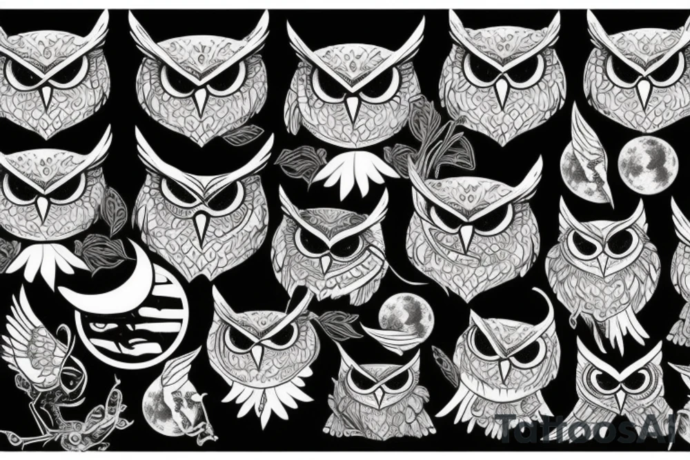 Owls with a wicked look and moon tattoo idea