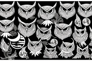 Owls with a wicked look and moon tattoo idea