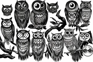 Owls with a wicked look and moon tattoo idea