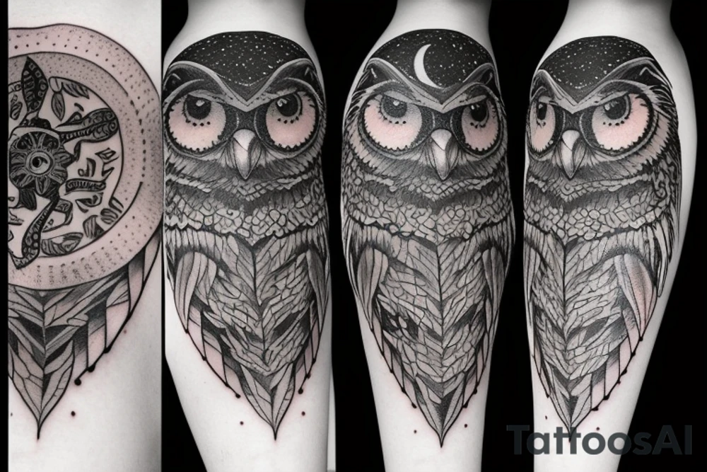 Owls and moon tattoo idea