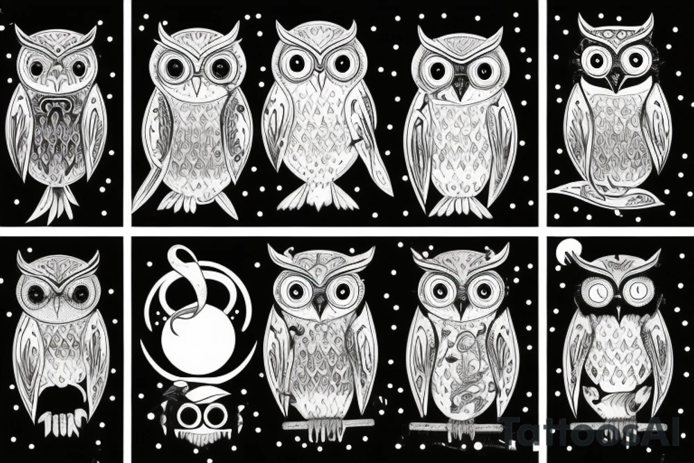 Owls and moon tattoo idea