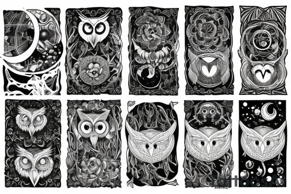 Owls and moon tattoo idea