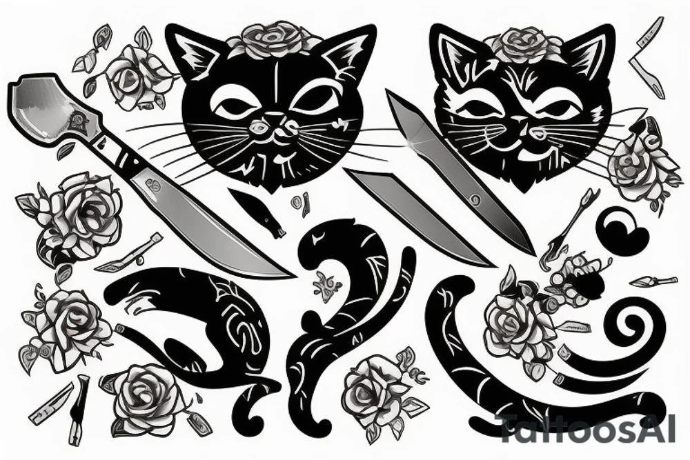 two cats with knives tattoo idea