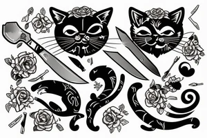 two cats with knives tattoo idea