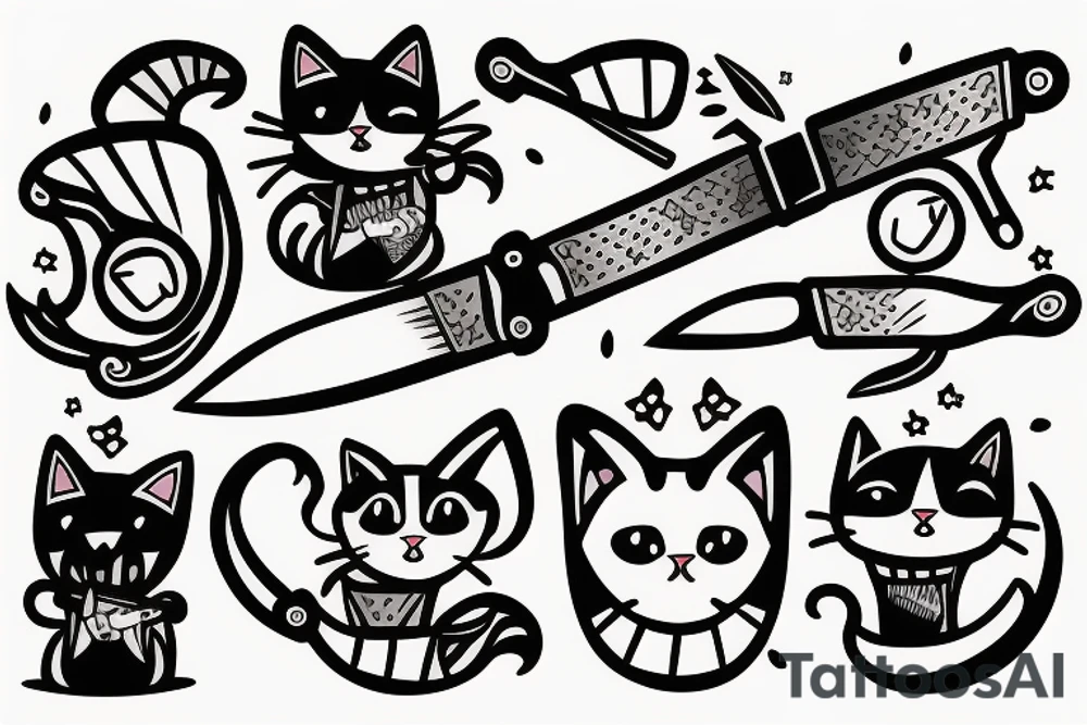 two cats with knives tattoo idea