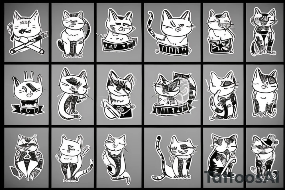 two cats with knives tattoo idea