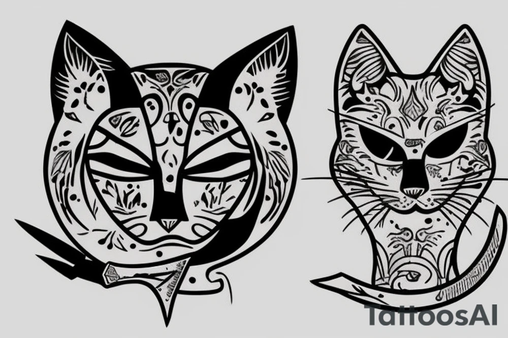 two cats with knives tattoo idea