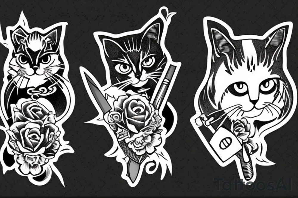 two cats with knives tattoo idea