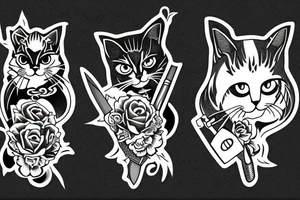 two cats with knives tattoo idea