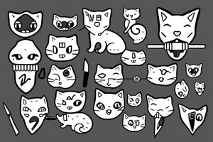 cat with knife in mouth tattoo idea