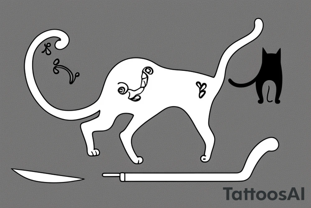cat with knife in mouth tattoo idea