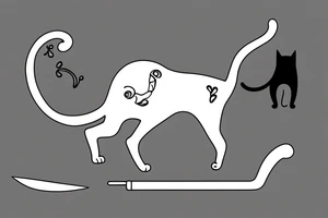 cat with knife in mouth tattoo idea