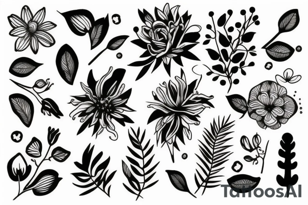flora and fauna illustration tattoo idea