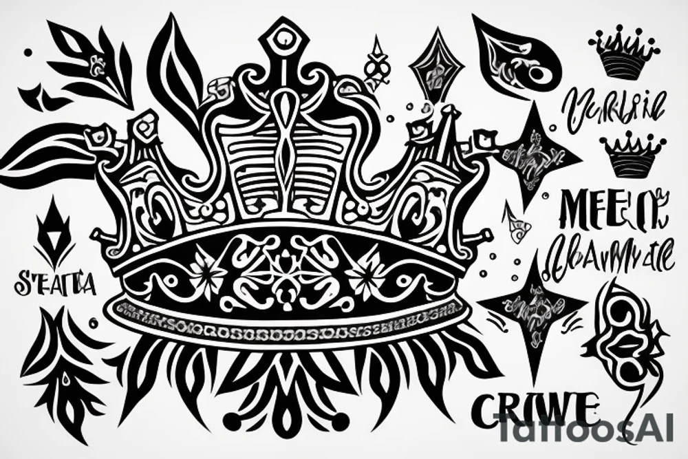 create a crown with megha text tattoo idea