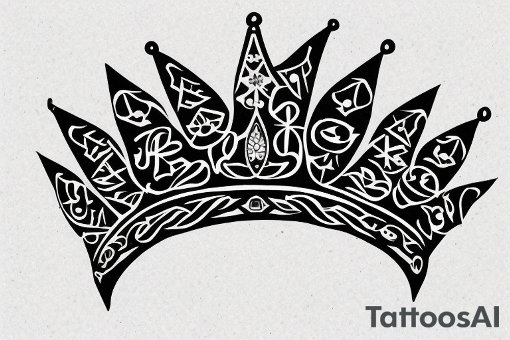 create a crown with megha text tattoo idea