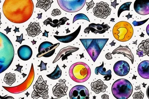 Quiero un tatuaje de un sol y una luna combinado  a colores galácticos tattoo idea