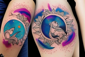 Quiero un tatuaje de un sol y una luna combinado  a colores galácticos tattoo idea