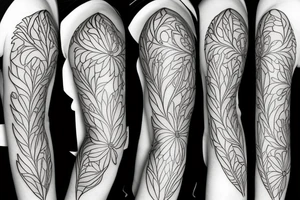 Thin lined flower with tiny leaves that wraps around the upper arm tattoo idea