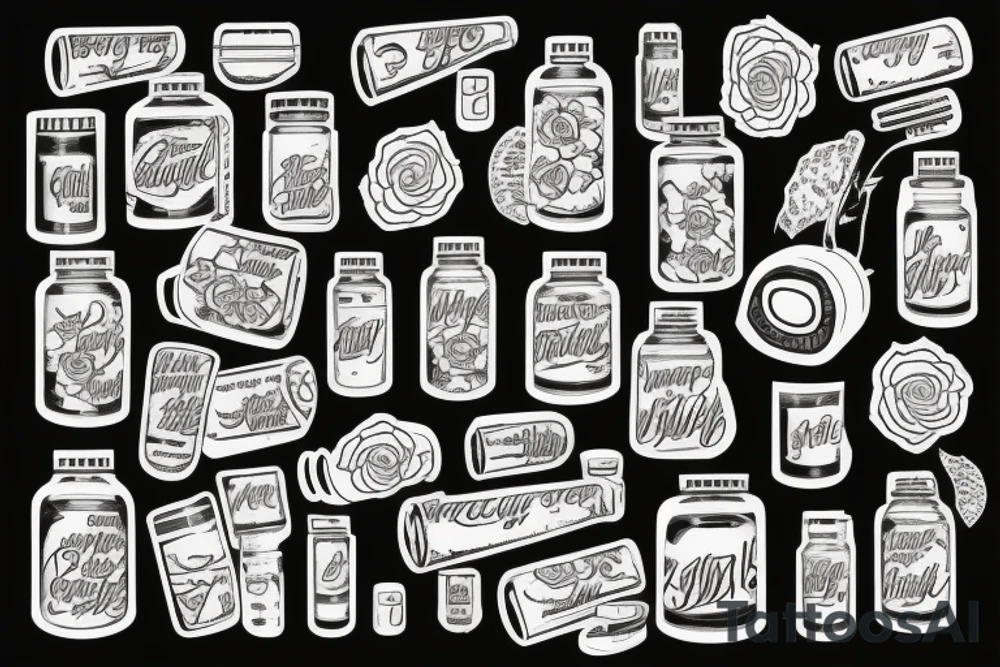 pill bottle and rose tattoo idea