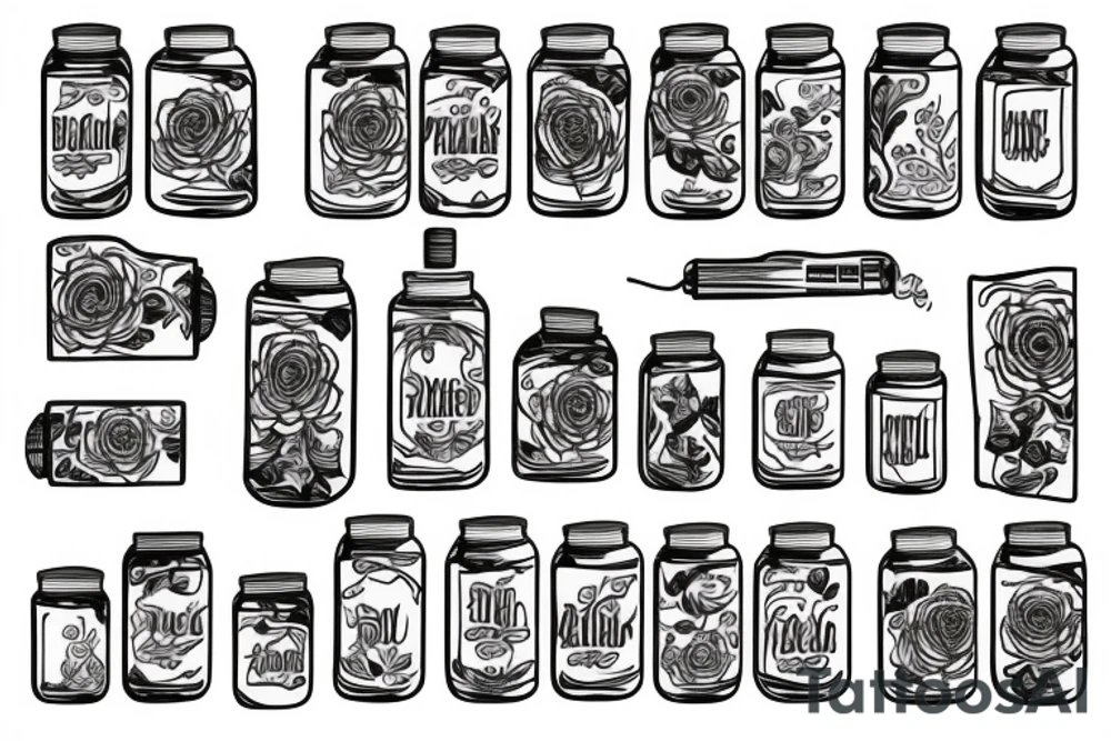 pill bottle and rose tattoo idea
