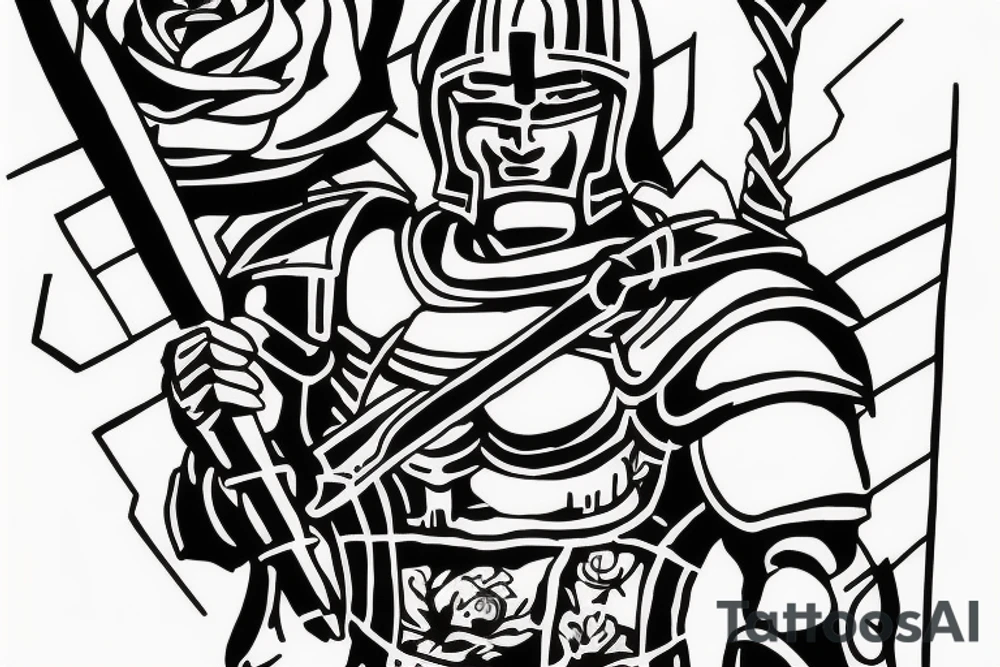 spartan warrior full armor holding a rose at peace tattoo idea