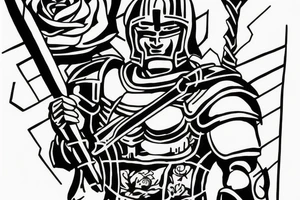 spartan warrior full armor holding a rose at peace tattoo idea