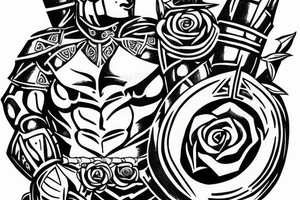 spartan warrior full armor holding a rose at peace tattoo idea