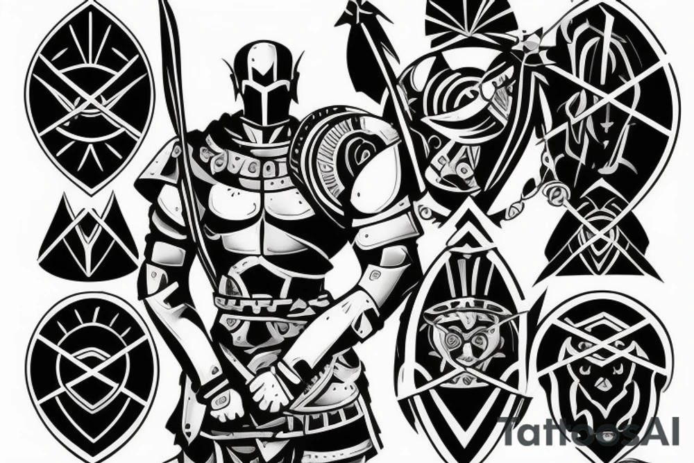 spartan warrior full armor holding a rose in his hand tattoo idea