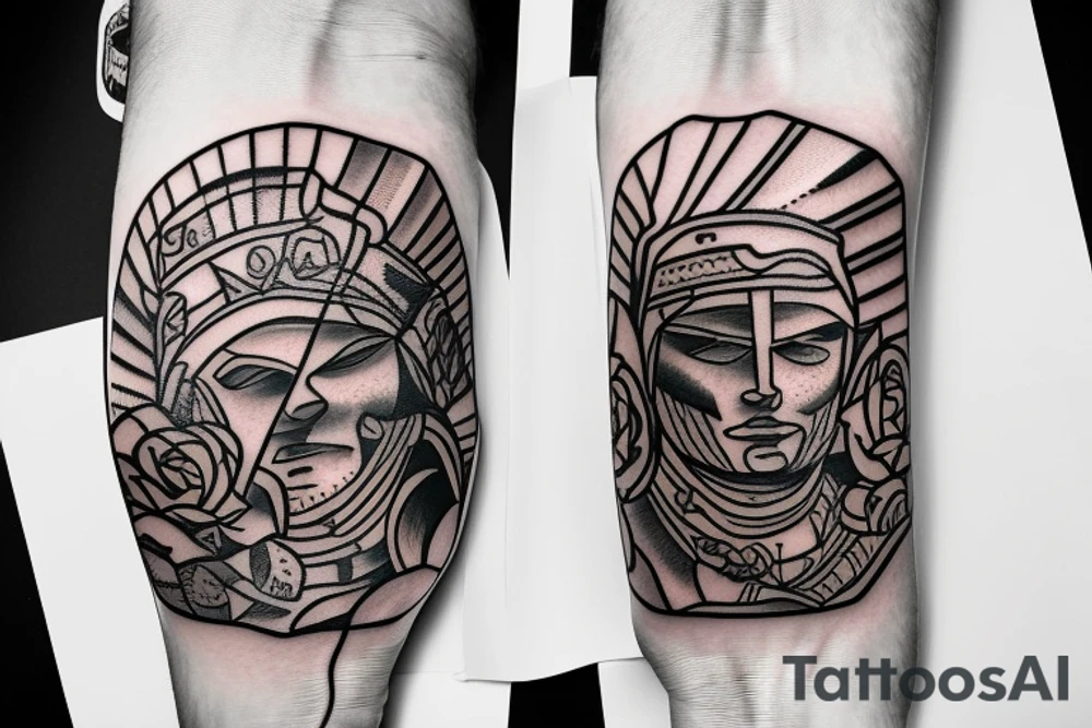 spartan warrior full armor holding a rose in his hand tattoo idea