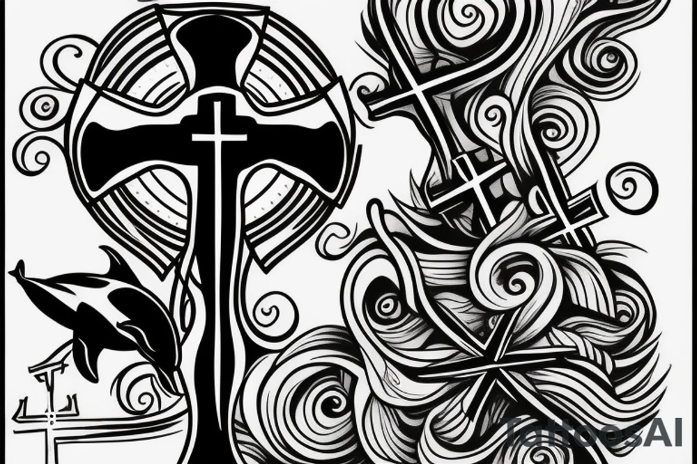 2 dolphins and a catholic cross tattoo idea
