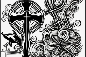 2 dolphins and a catholic cross tattoo idea