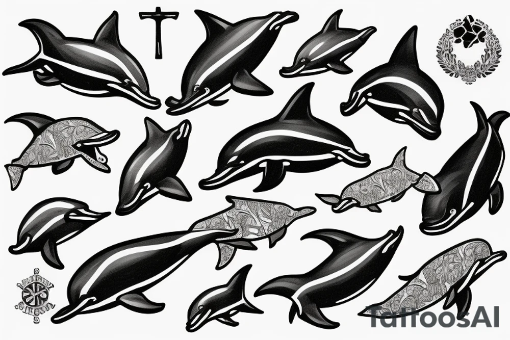 Dolphins swimming around a cross tattoo idea