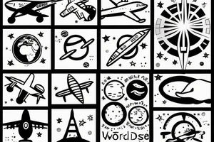 hand with planets and airplanes, the world at your fingertips tattoo idea