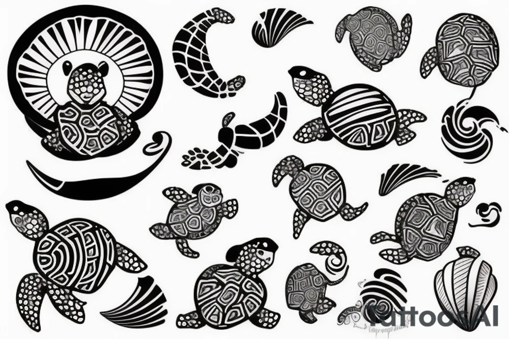 Turtle, Seashell, Waves tattoo idea