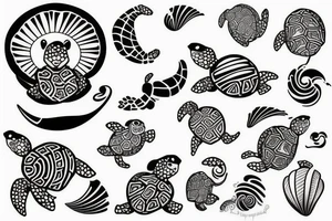 Turtle, Seashell, Waves tattoo idea