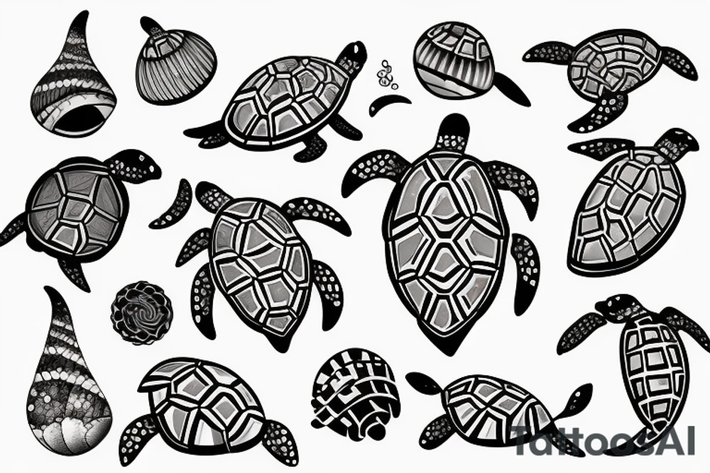 Turtle, Seashell, Waves tattoo idea