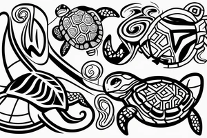 A Turtle Split with geometric forms and waves included tattoo idea