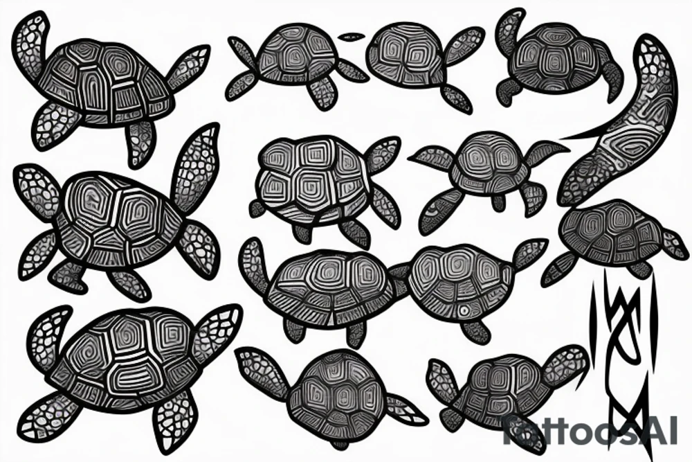 A Turtle Split with geometric forms and waves included tattoo idea