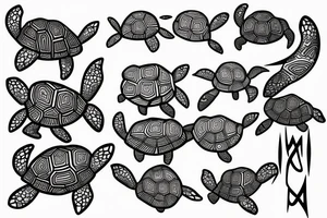 A Turtle Split with geometric forms and waves included tattoo idea