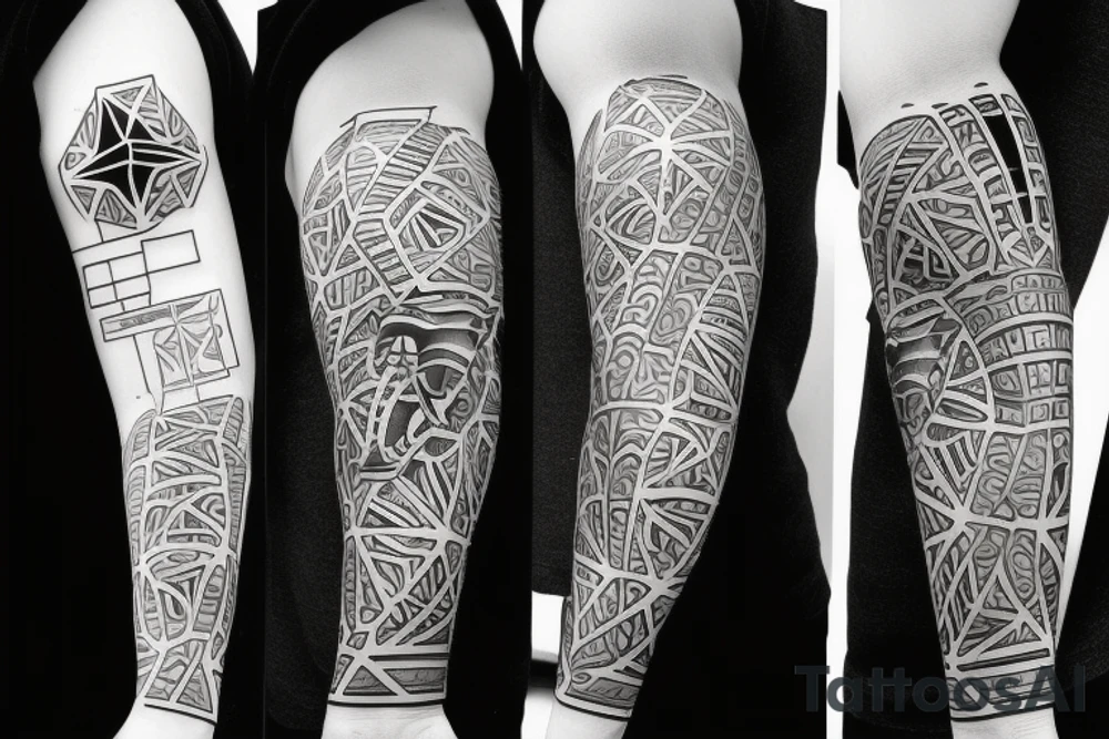 A Turtle split with geometric forms tattoo idea