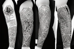 A Turtle split with geometric forms tattoo idea