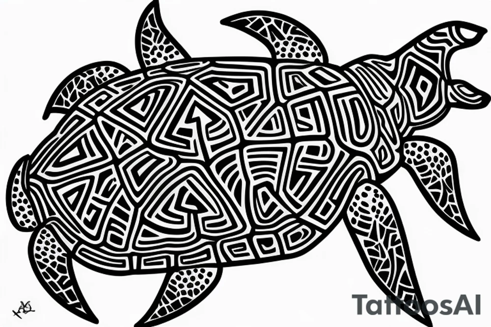 A Turtle split with geometric forms tattoo idea