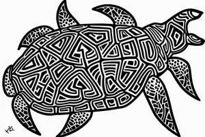 A Turtle split with geometric forms tattoo idea