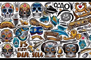 Ocean, Fishing, Anchors, Desert, DAD, Husband, Drums, Music, Motorcycles, San Diego, Tuna, Pisces, Love, Dia de los muertes tattoo idea