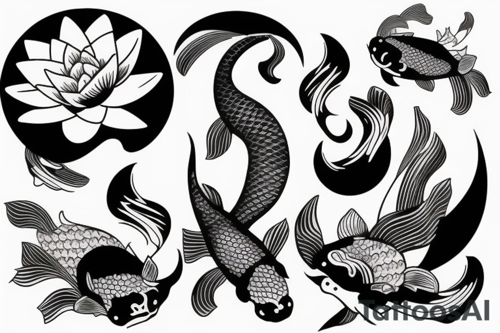 Koi fish with waves and lotus flower tattoo idea